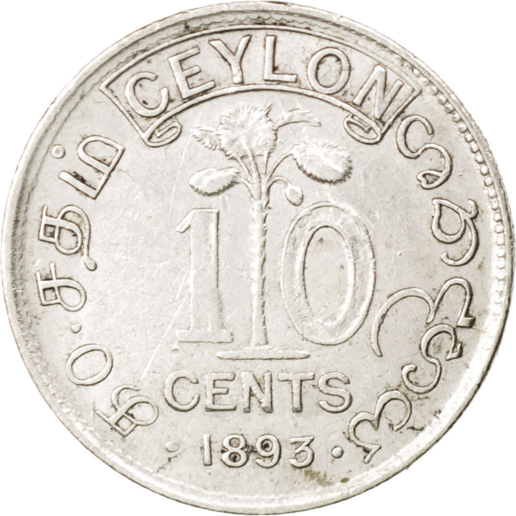 Monnaie, Ceylon, Victoria, 10 Cents, 1893, TTB, Argent, KM:94