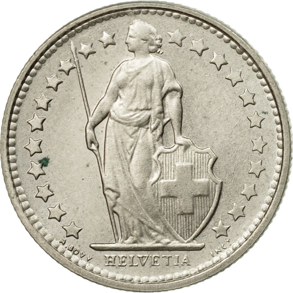 Coin, Switzerland, 1/2 Franc, 1975, Bern, AU(50-53), Copper-nickel, KM:23a.1
