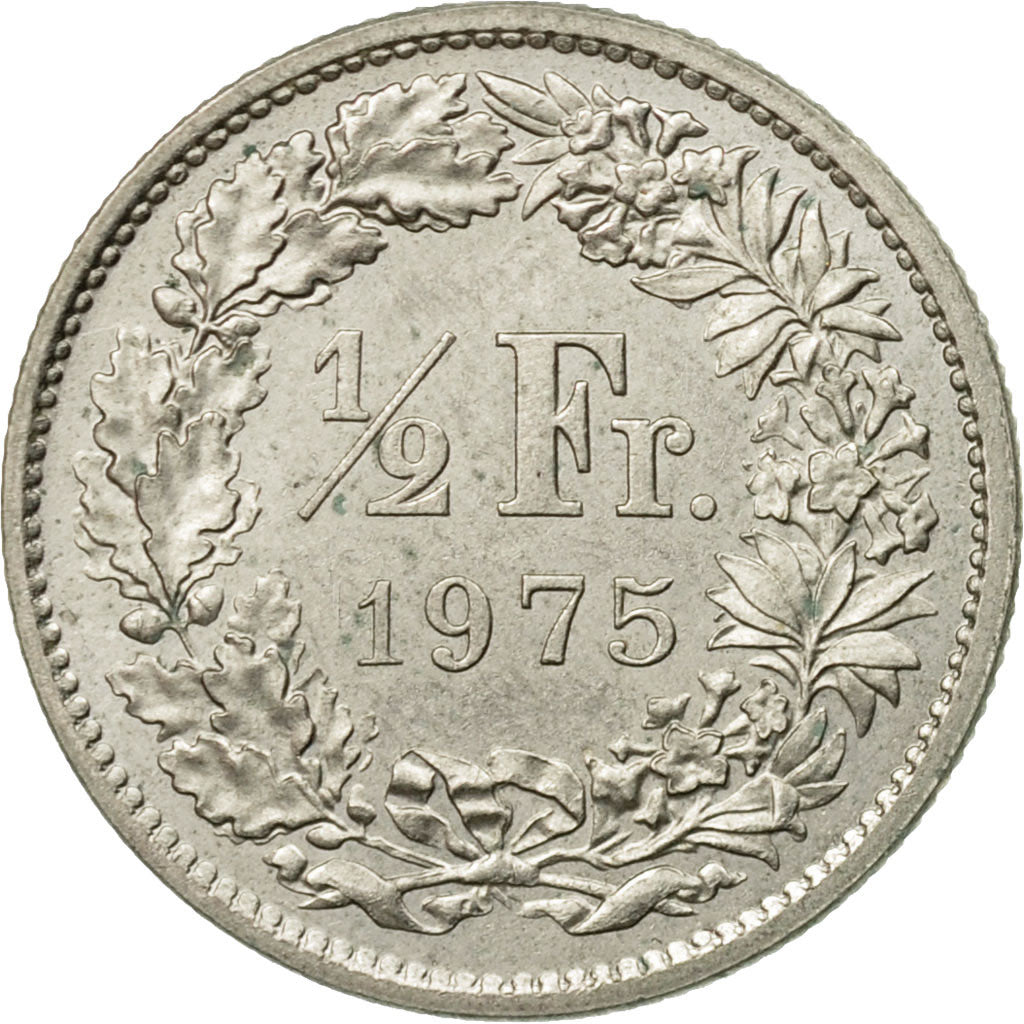Coin, Switzerland, 1/2 Franc, 1975, Bern, AU(50-53), Copper-nickel, KM:23a.1