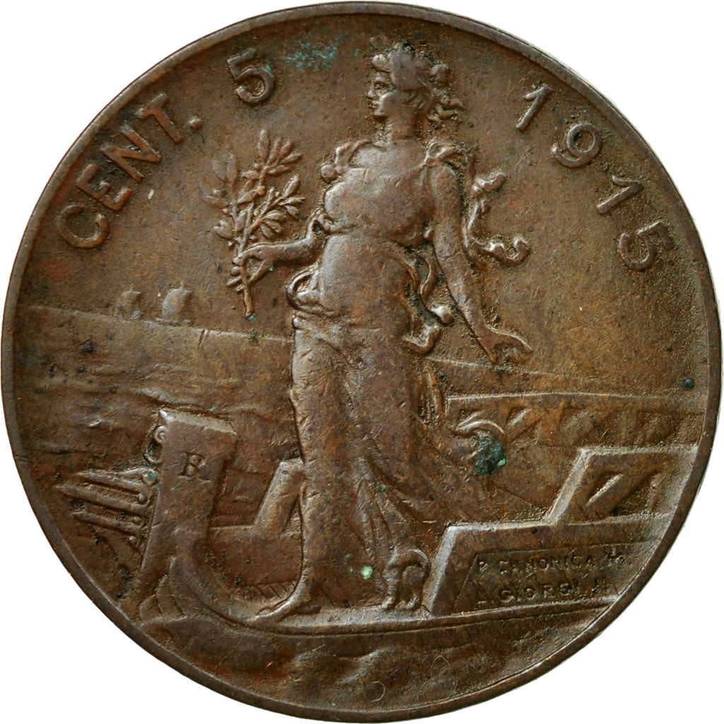 Coin, Italy, Vittorio Emanuele III, 5 Centesimi, 1915, Rome, EF(40-45), Bronze