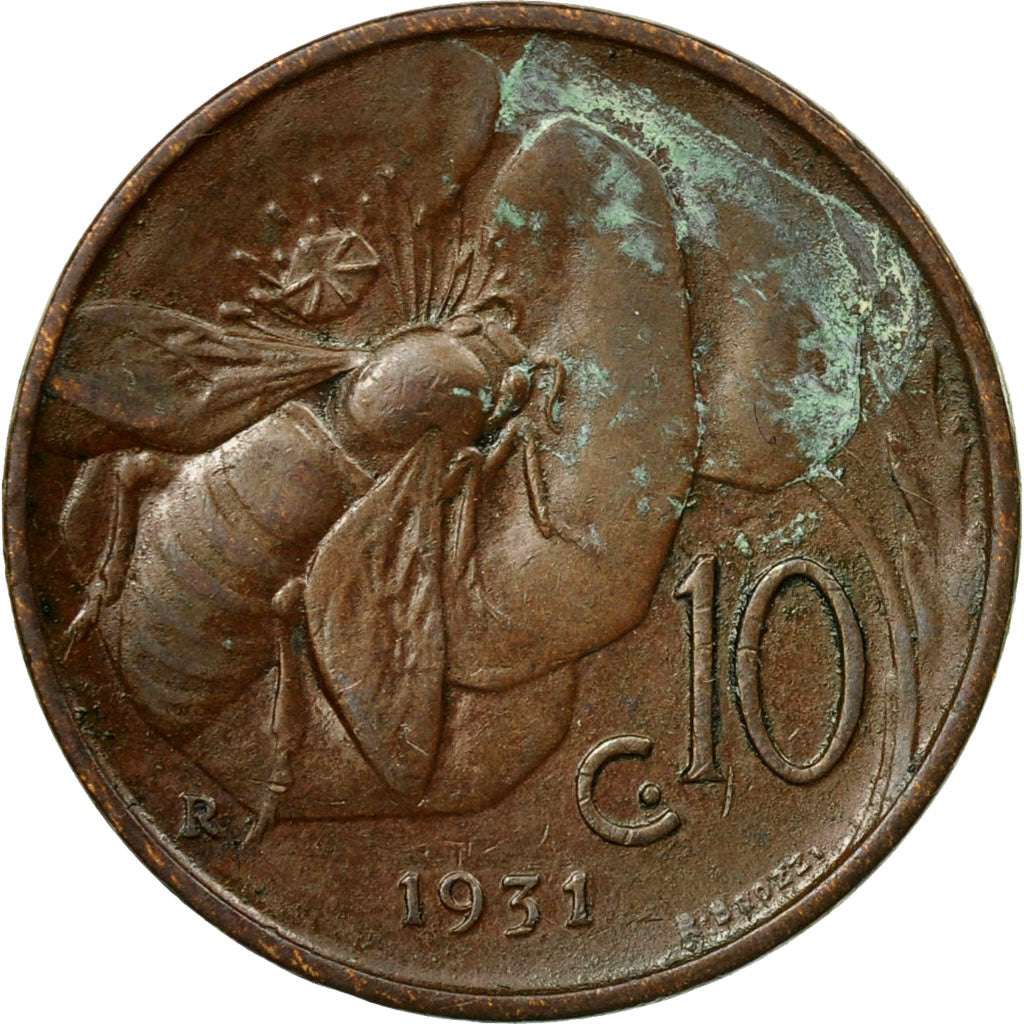Moneta, Italia, Vittorio Emanuele III, 10 Centesimi, 1931, Rome, MB+, Bronzo