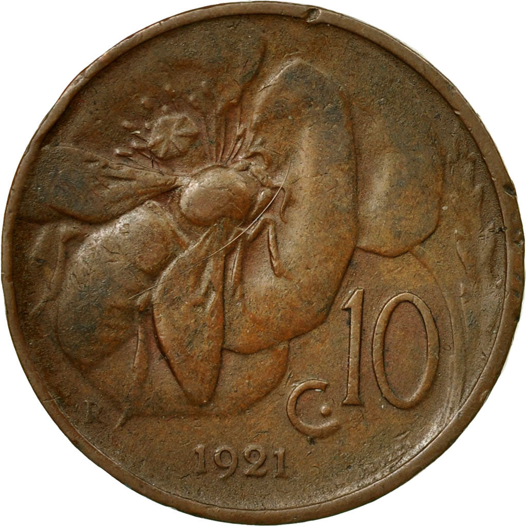 Coin, Italy, Vittorio Emanuele III, 10 Centesimi, 1921, Rome, EF(40-45), Bronze