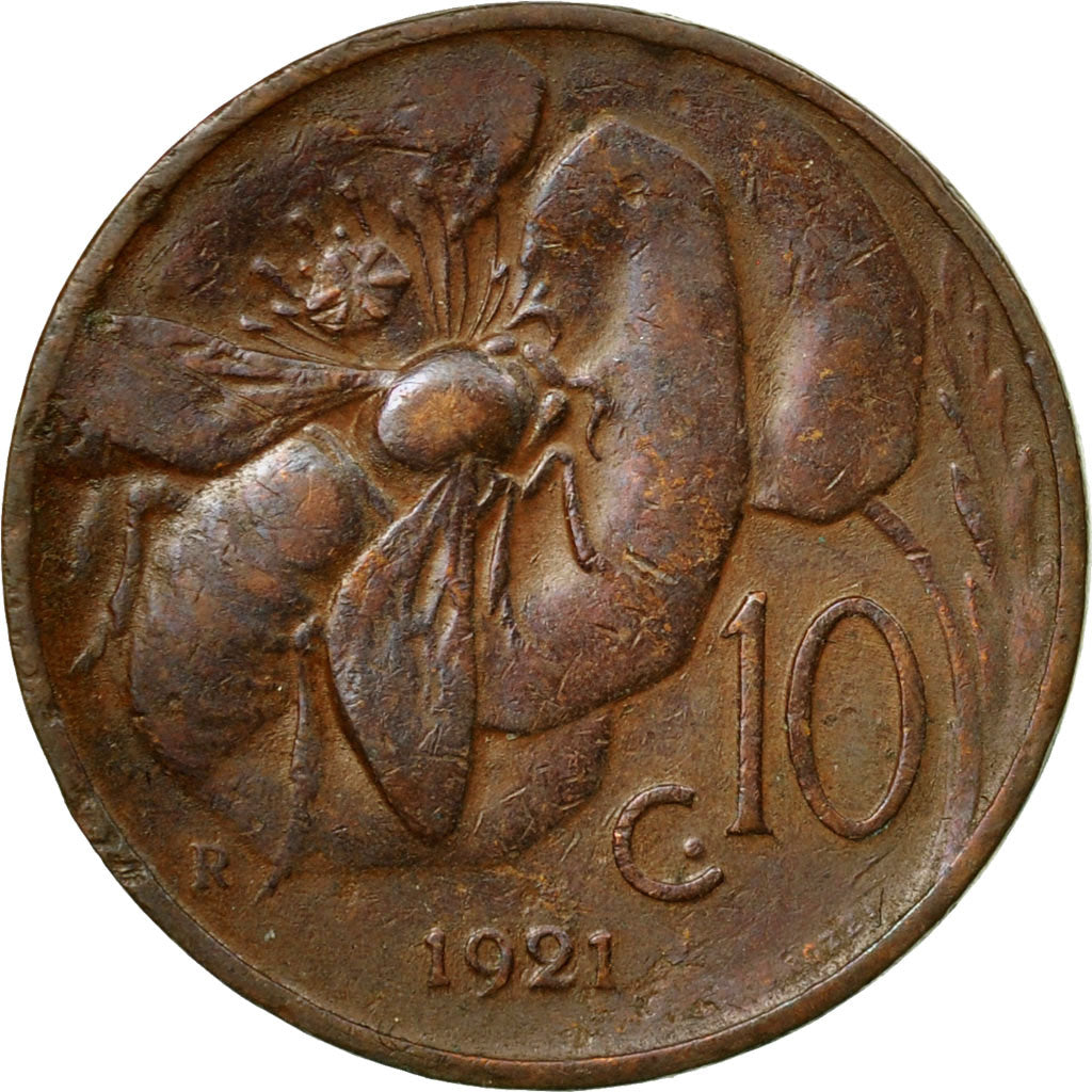 Coin, Italy, Vittorio Emanuele III, 10 Centesimi, 1921, Rome, EF(40-45), Bronze