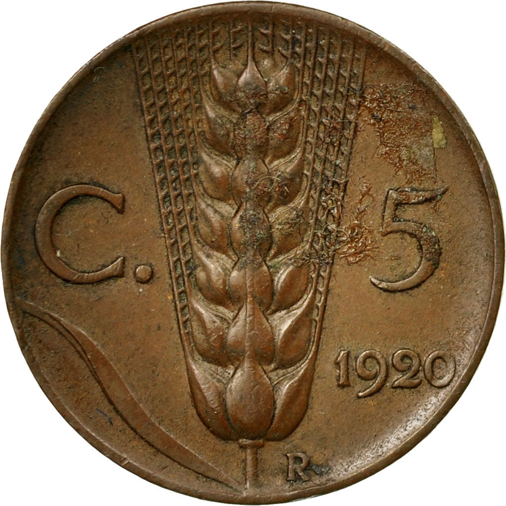 Coin, Italy, Vittorio Emanuele III, 5 Centesimi, 1920, Rome, EF(40-45), Bronze