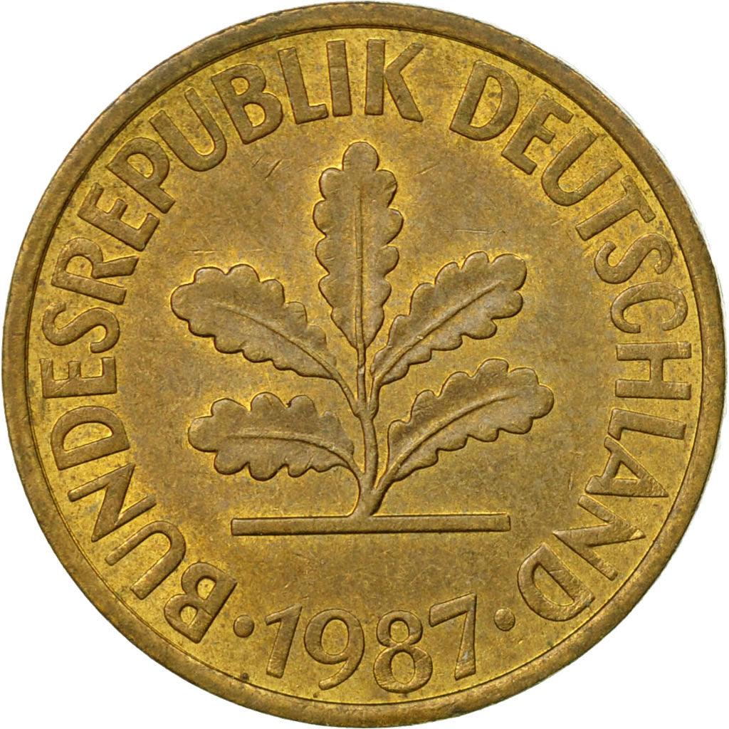 Moneta, Niemcy - RFN, 10 Pfennig, 1987, Hambourg, EF(40-45), Mosiądz powlekany