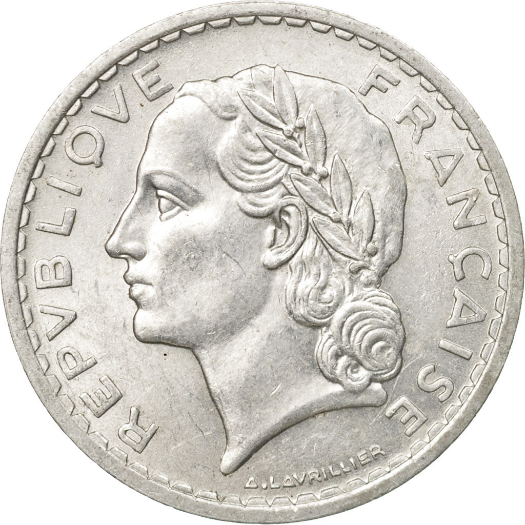 Moneta, Francja, Lavrillier, 5 Francs, 1949, Paris, AU(55-58), Aluminium