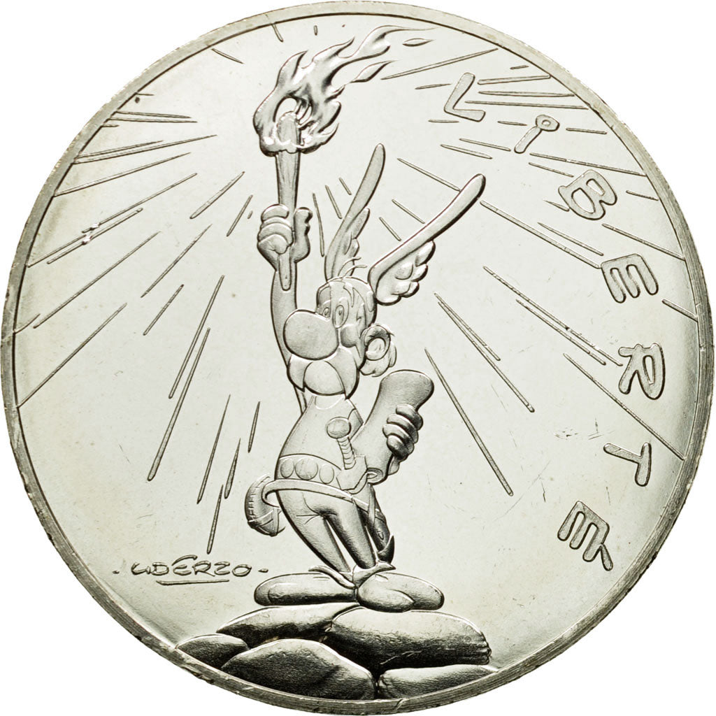 France, 10 Euro, Liberté Astérix Flamme, 2015, MS(64), Silver