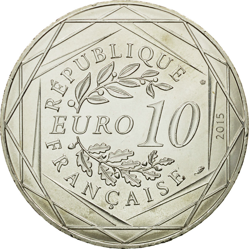 France, 10 Euro, Liberté Astérix Flamme, 2015, MS(64), Silver