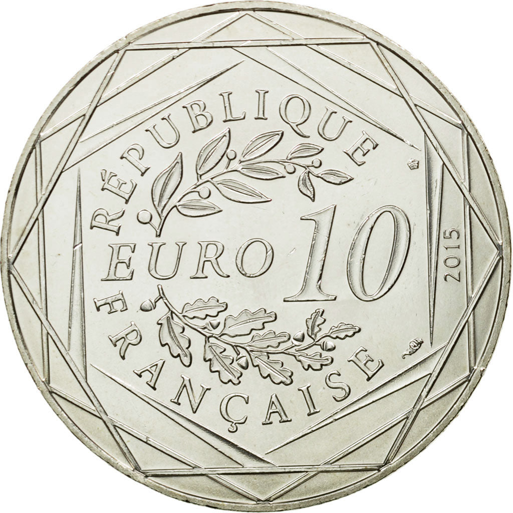 France, 10 Euro, Fraternité, Astérix chez les Bretons, 2015, MS(64), Silver