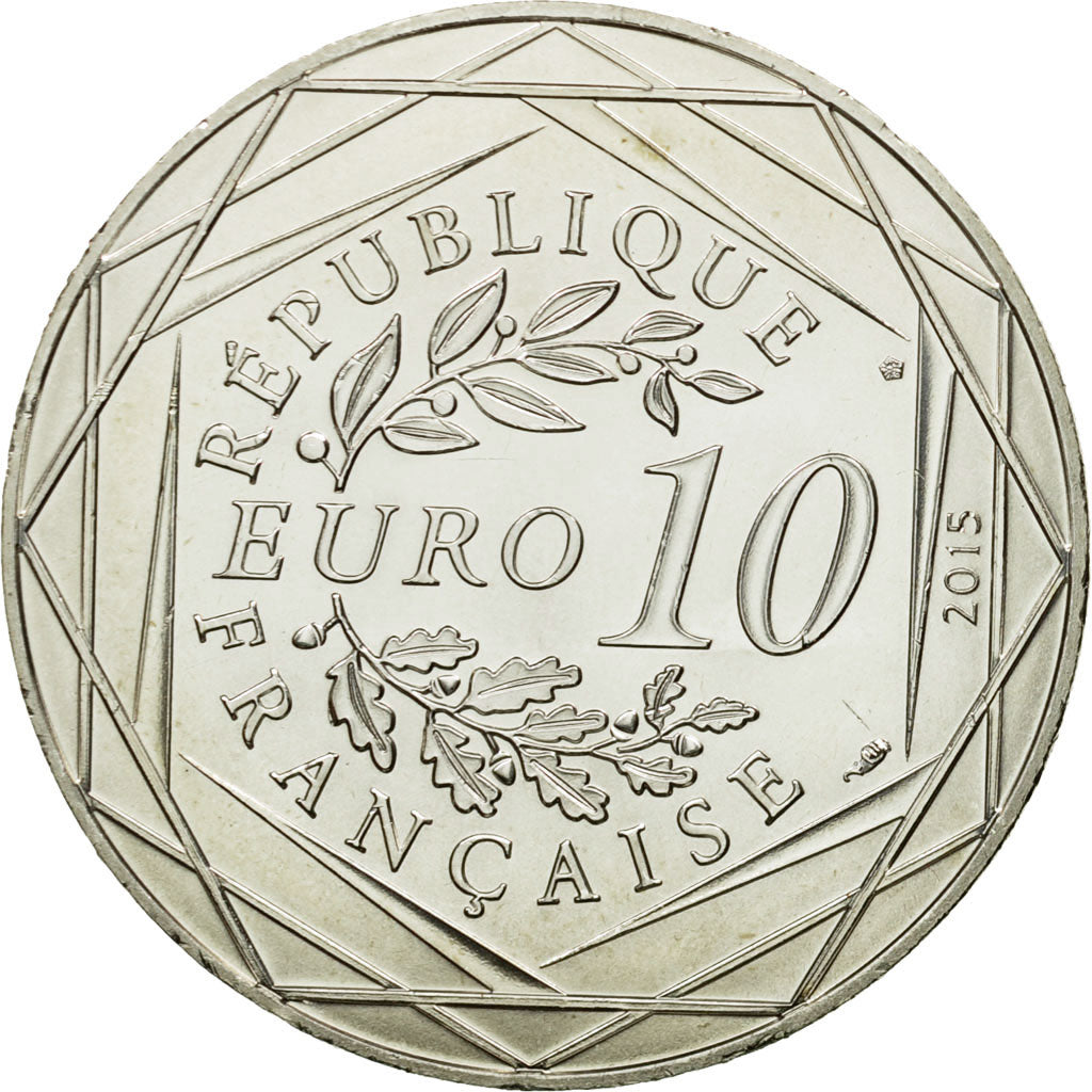 France, 10 Euro, Fraternité, Astérix chez les Bretons, 2015, MS(64), Silver