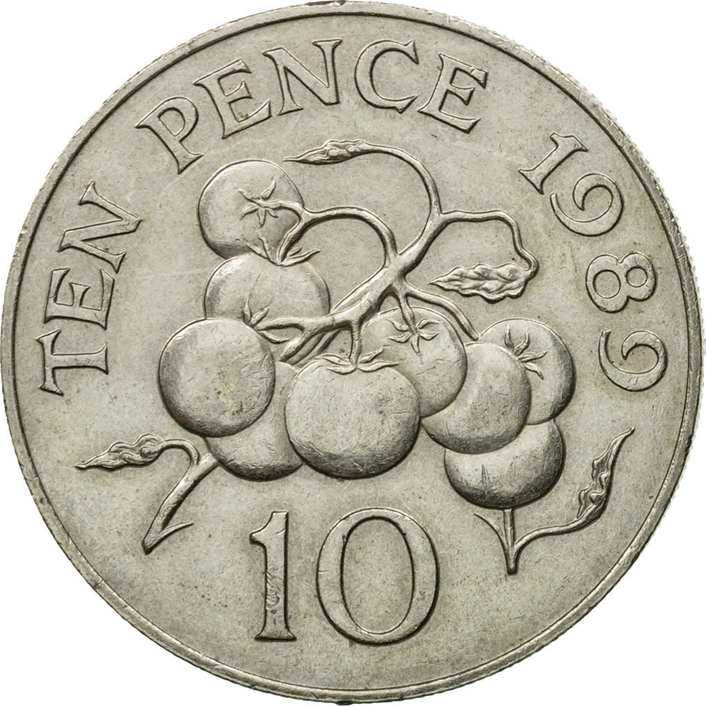 Coin, Guernsey, Elizabeth II, 10 Pence, 1989, AU(50-53), Copper-nickel, KM:43.1