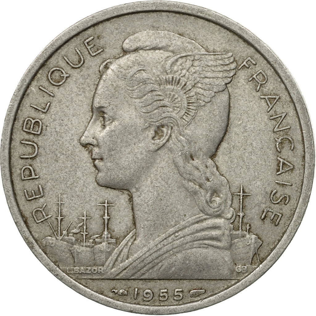 Coin, Réunion, 5 Francs, 1955, EF(40-45), Aluminum, KM:9