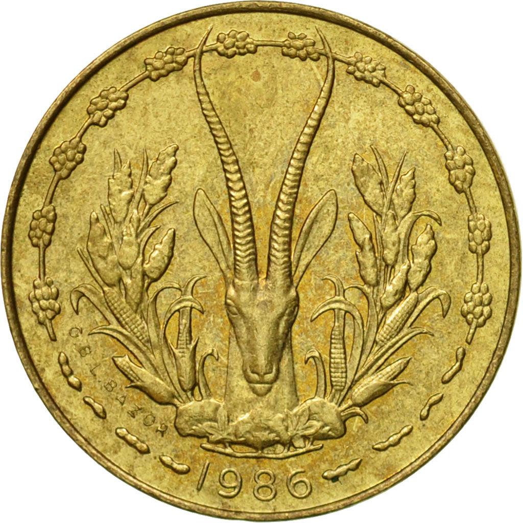 Coin, West African States, 5 Francs, 1986, Paris, AU(50-53)
