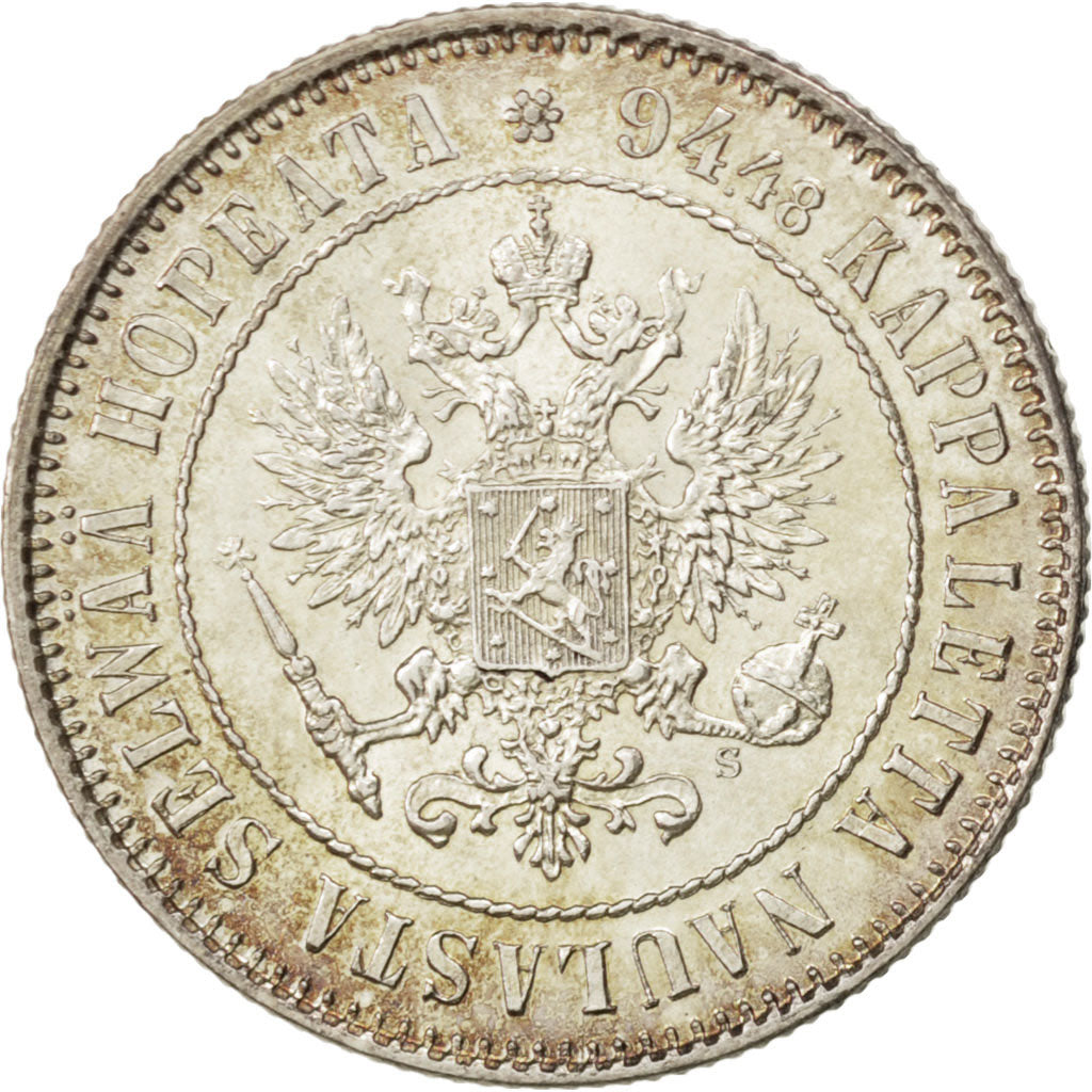 FINLAND, Markka, 1915, Helsinki, KM #3.2, MS(63), Silver, 24, 5.15