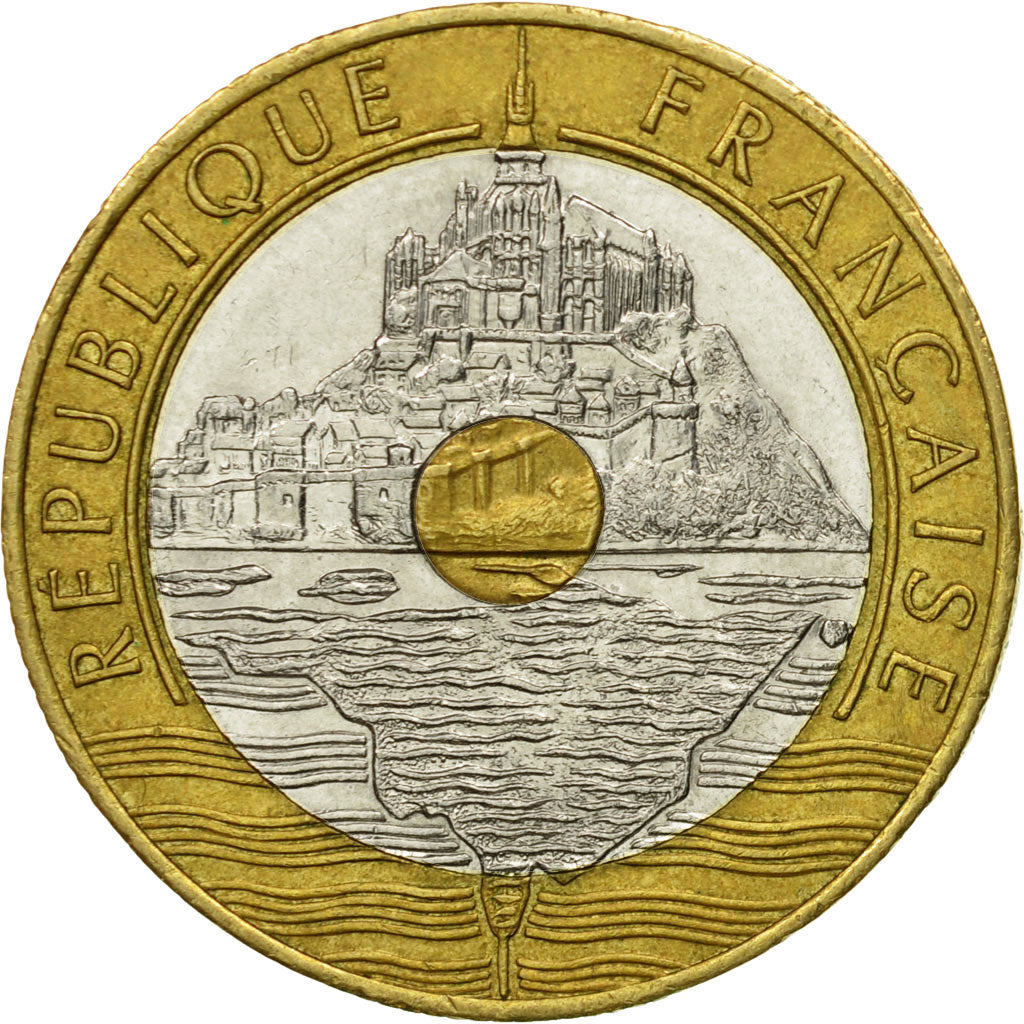 Moneta, Francia, Mont Saint Michel, 20 Francs, 1992, Paris, BB, Tri-metallico