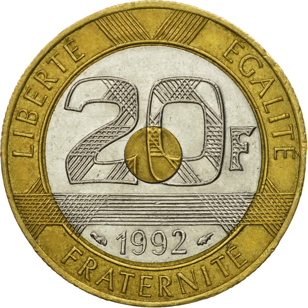 Moneta, Francia, Mont Saint Michel, 20 Francs, 1992, Paris, BB, Tri-metallico