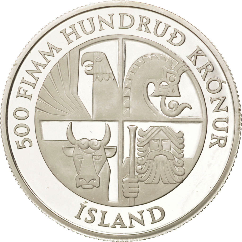 ICELAND, 500 Kronur, 1974, KM #20, MS(65-70), Silver, 20.00