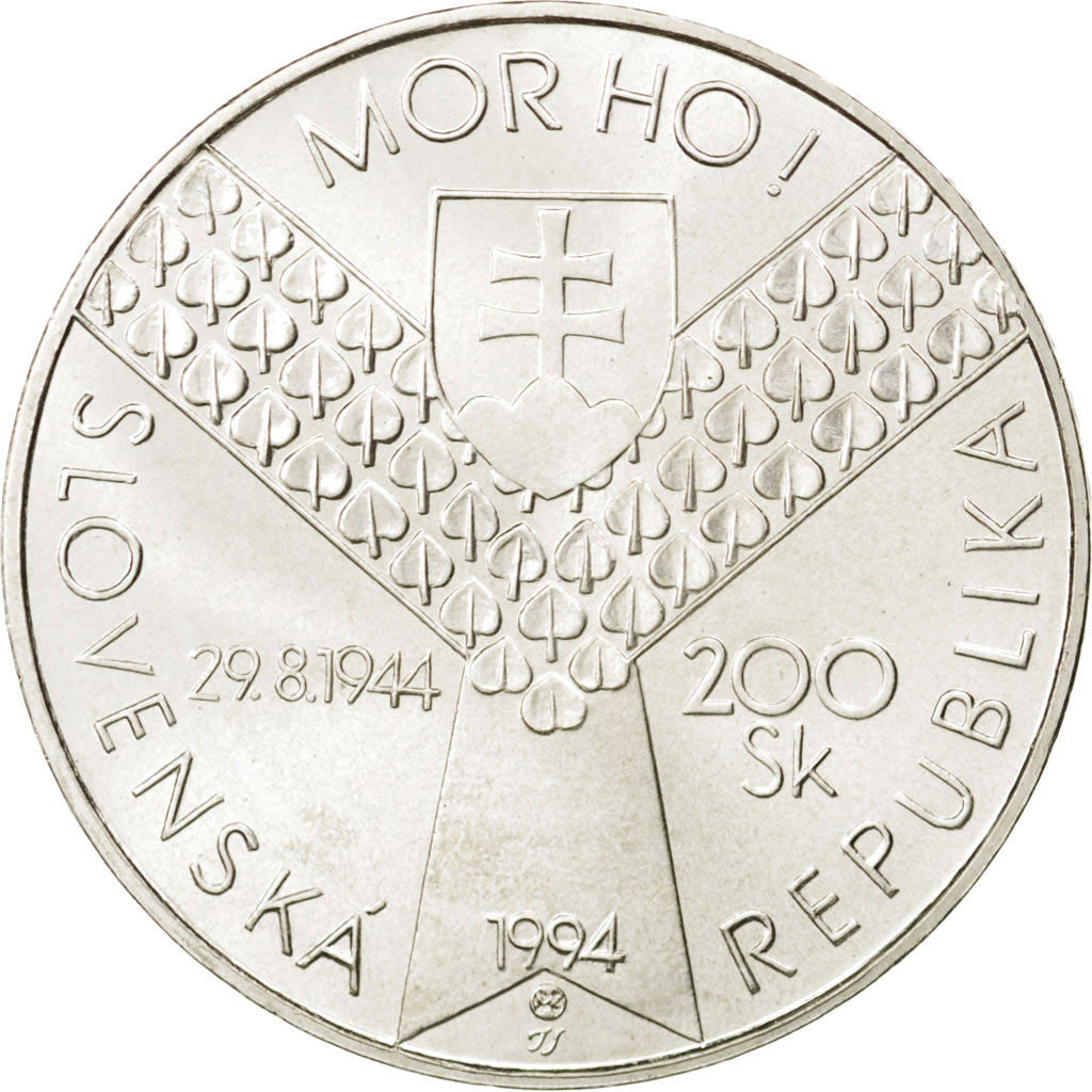 SLOVAKIA, 200 Korun, 1994, KM #23, MS(63), Silver, 34, 20.15