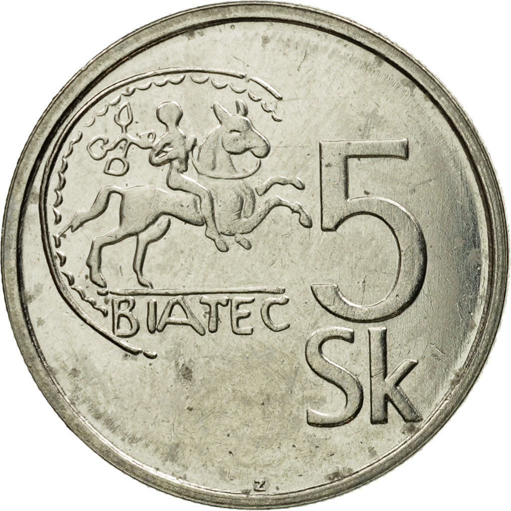 Moneta, Slovacchia, 5 Koruna, 1994, BB, Acciaio placcato nichel, KM:14