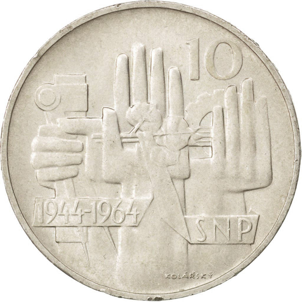 Coin, Czechoslovakia, 10 Korun, 1964, MS(60-62), Silver, KM:56
