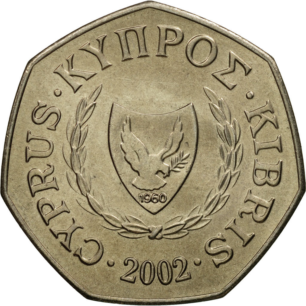 Coin, Cyprus, 50 Cents, 2002, EF(40-45), Copper-nickel, KM:66