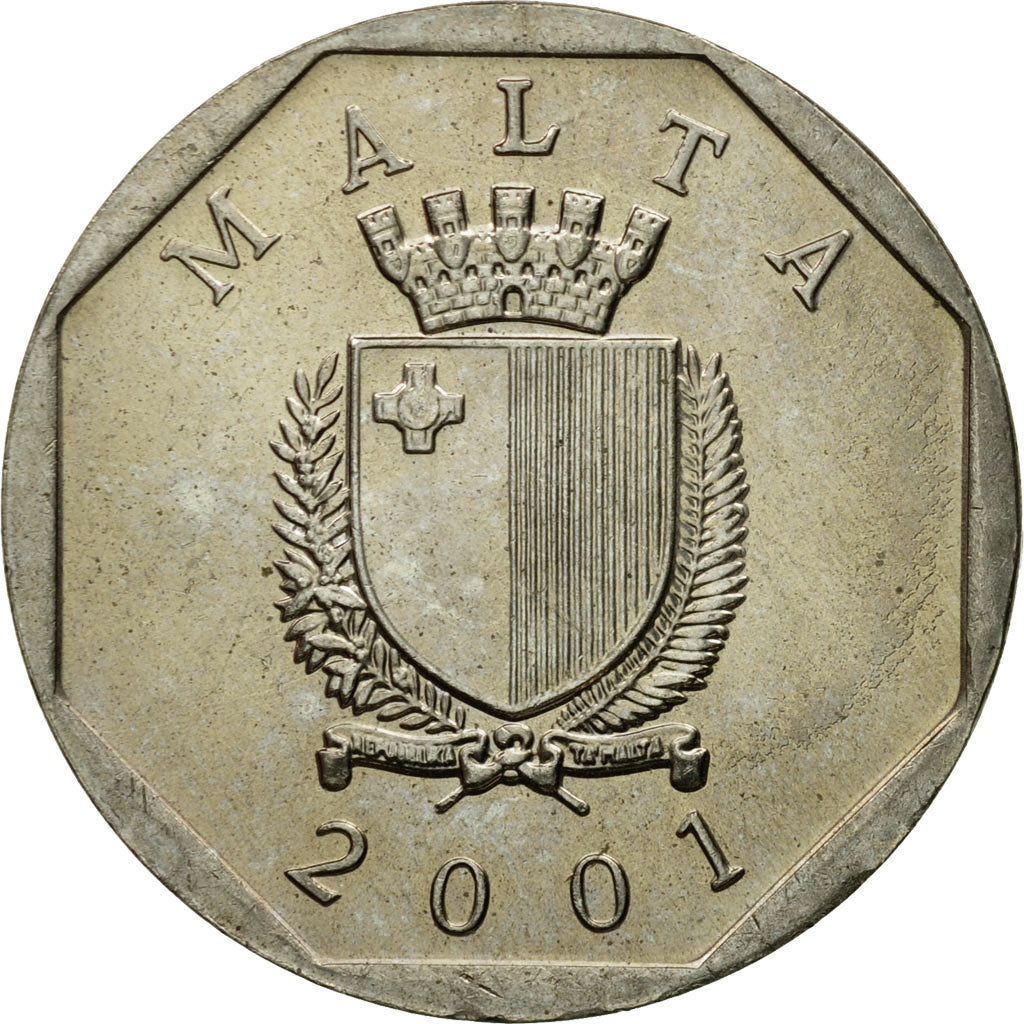 Coin, Malta, 50 Cents, 2001, British Royal Mint, EF(40-45), Copper-nickel, KM:98