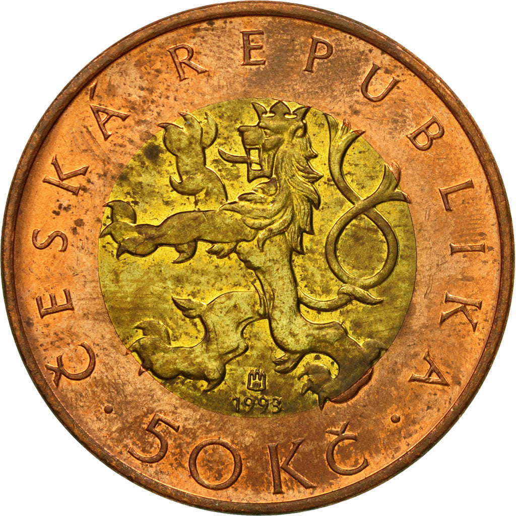 Coin, Czech Republic, 50 Korun, 1993, EF(40-45), Bi-Metallic, KM:1