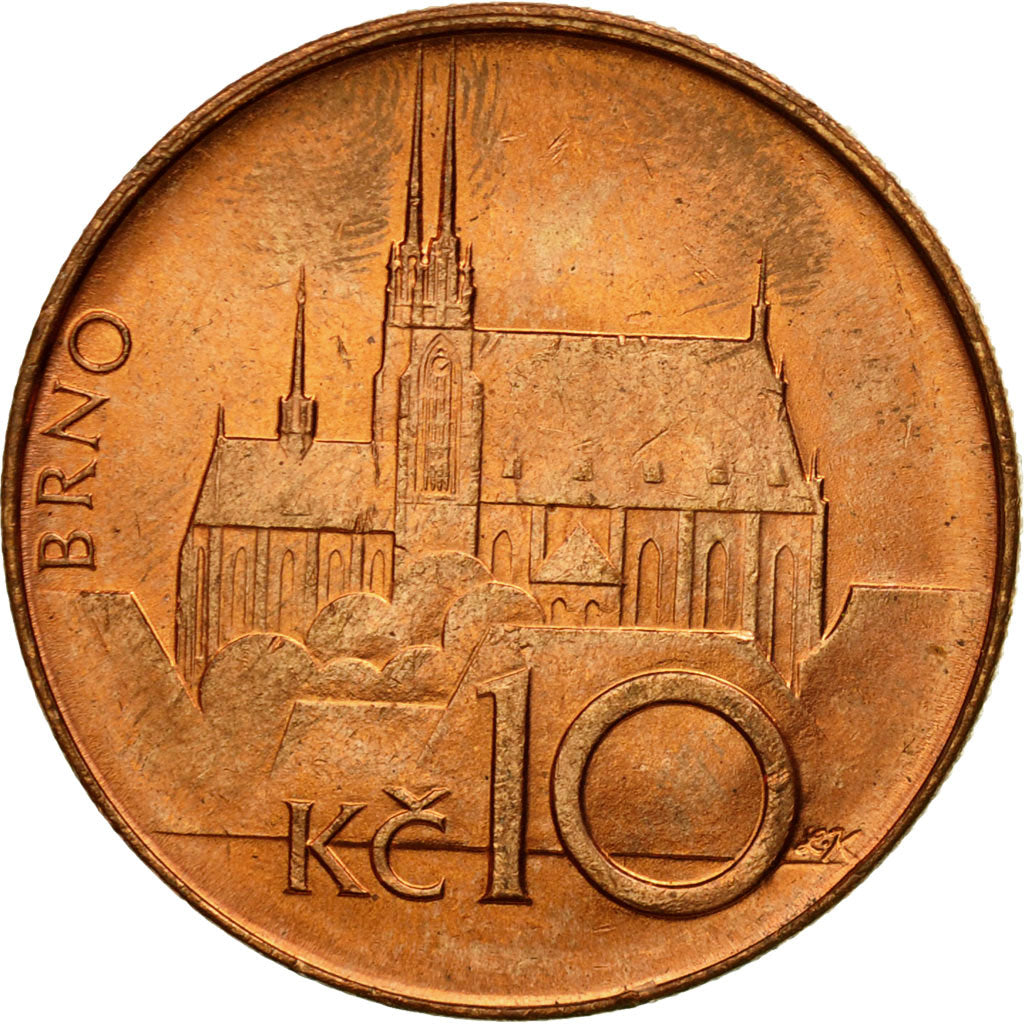 Coin, Czech Republic, 10 Korun, 1994, EF(40-45), Copper Plated Steel, KM:4