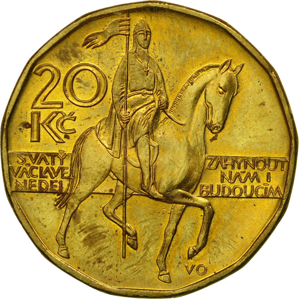 Münze, Tschechische Republik, 20 Korun, 2002, SS, Brass plated steel, KM:5