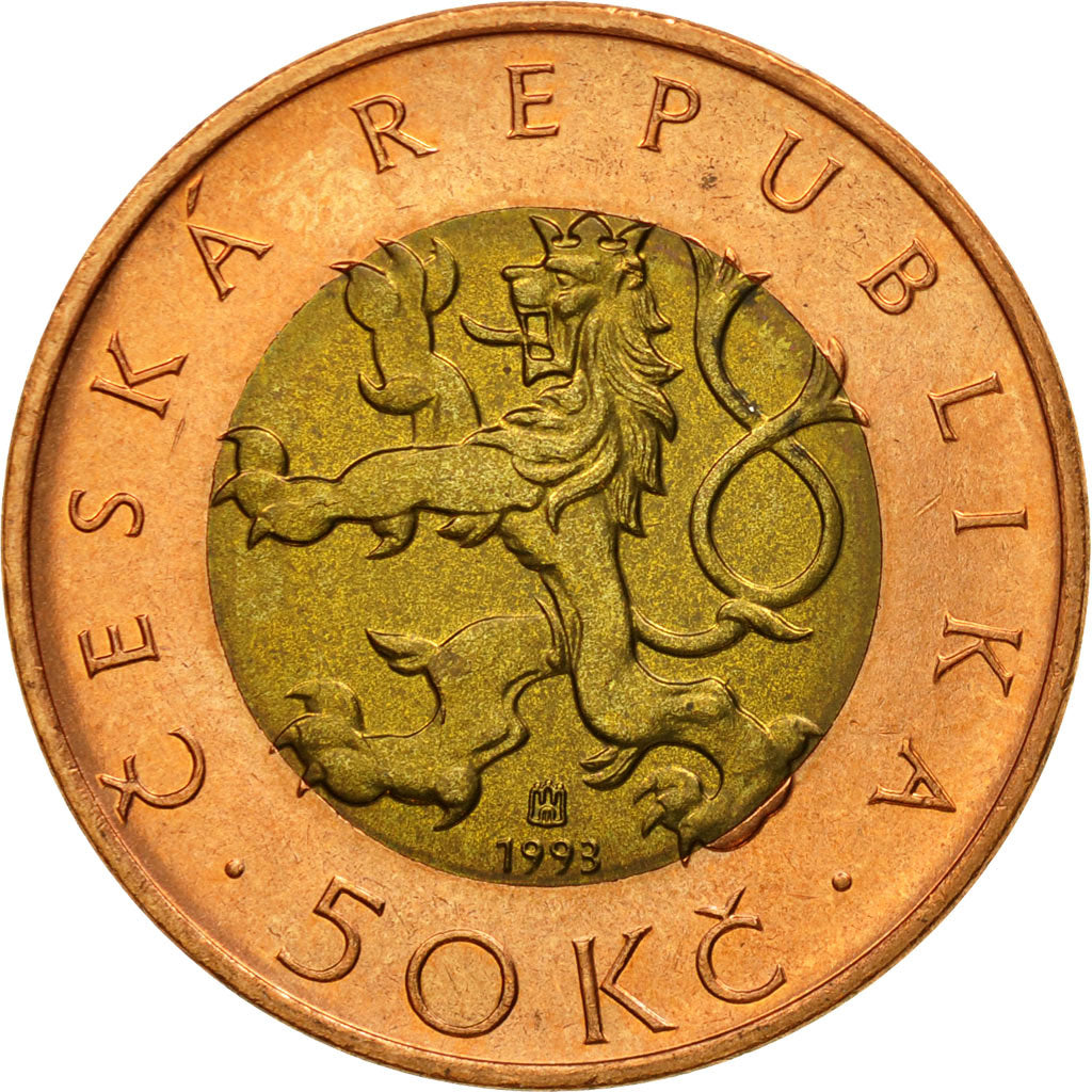Coin, Czech Republic, 50 Korun, 1993, EF(40-45), Bi-Metallic, KM:1