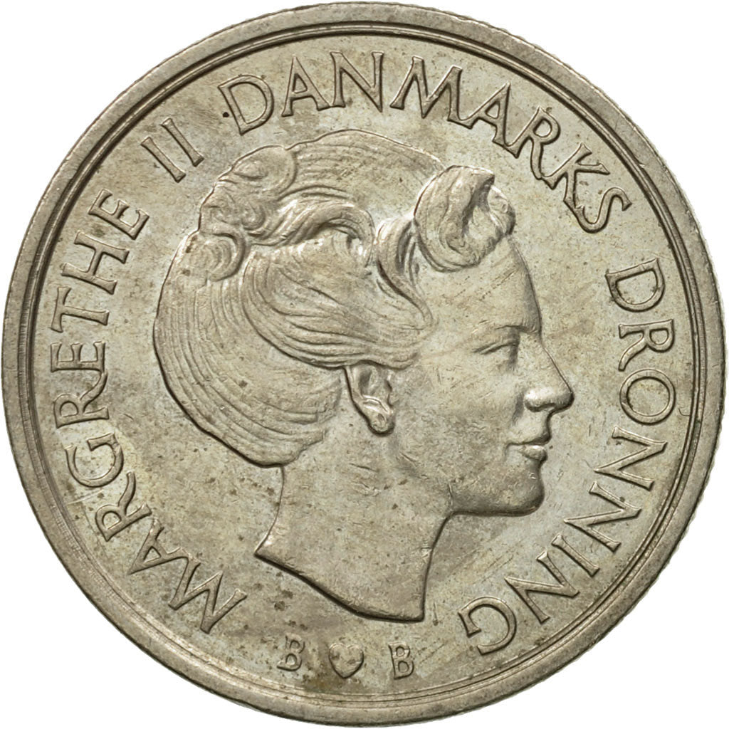Coin, Denmark, Margrethe II, Krone, 1980, Copenhagen, AU(50-53), Copper-nickel