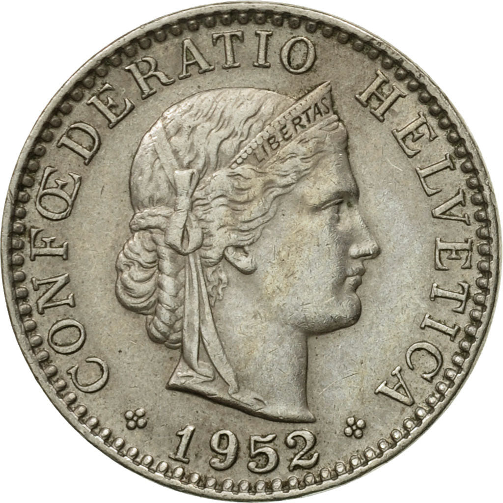 Coin, Switzerland, 20 Rappen, 1952, Bern, EF(40-45), Copper-nickel, KM:29a