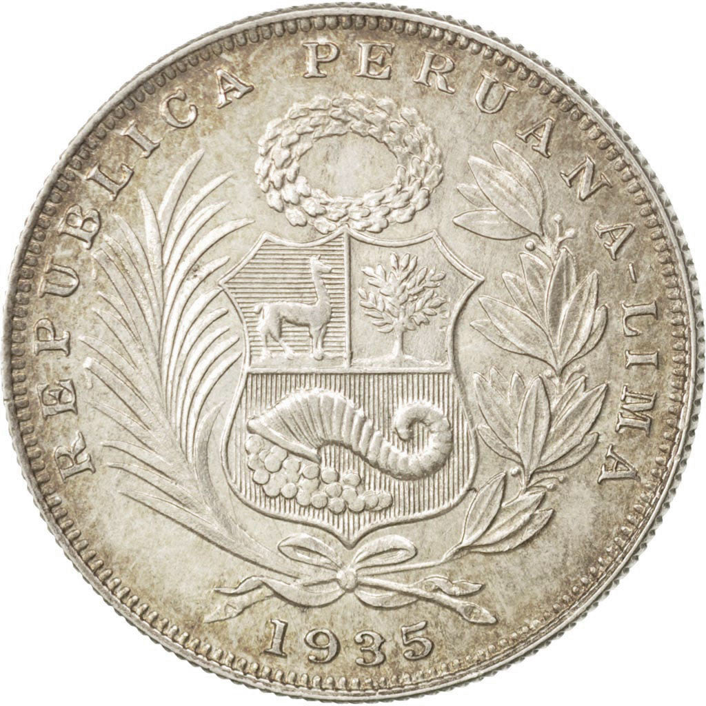 Moneda, Perú, 1/2 Sol, 1935, SC, Plata, KM:216