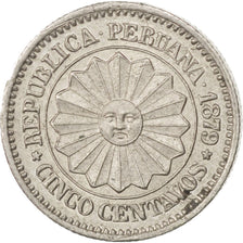 PERU, 5 Centavos, 1879, Lima, KM #197, MS(60-62), Copper-Nickel, 2.39