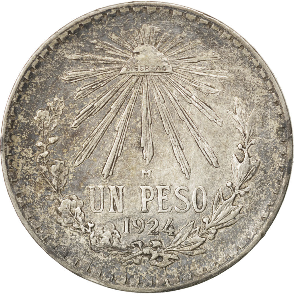 Moneda, México, Peso, 1924, EBC, Plata, KM:455