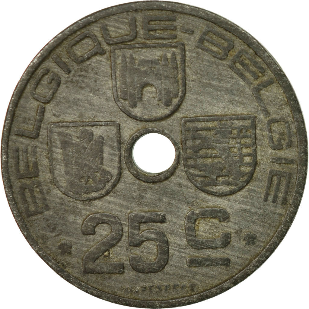 Coin, Belgium, 25 Centimes, 1942, EF(40-45), Zinc, KM:131