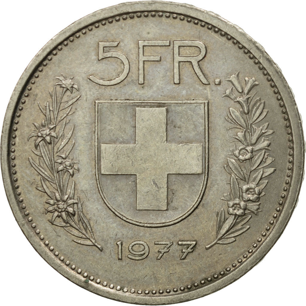 Coin, Switzerland, 5 Francs, 1977, Bern, EF(40-45), Copper-nickel, KM:40a.1