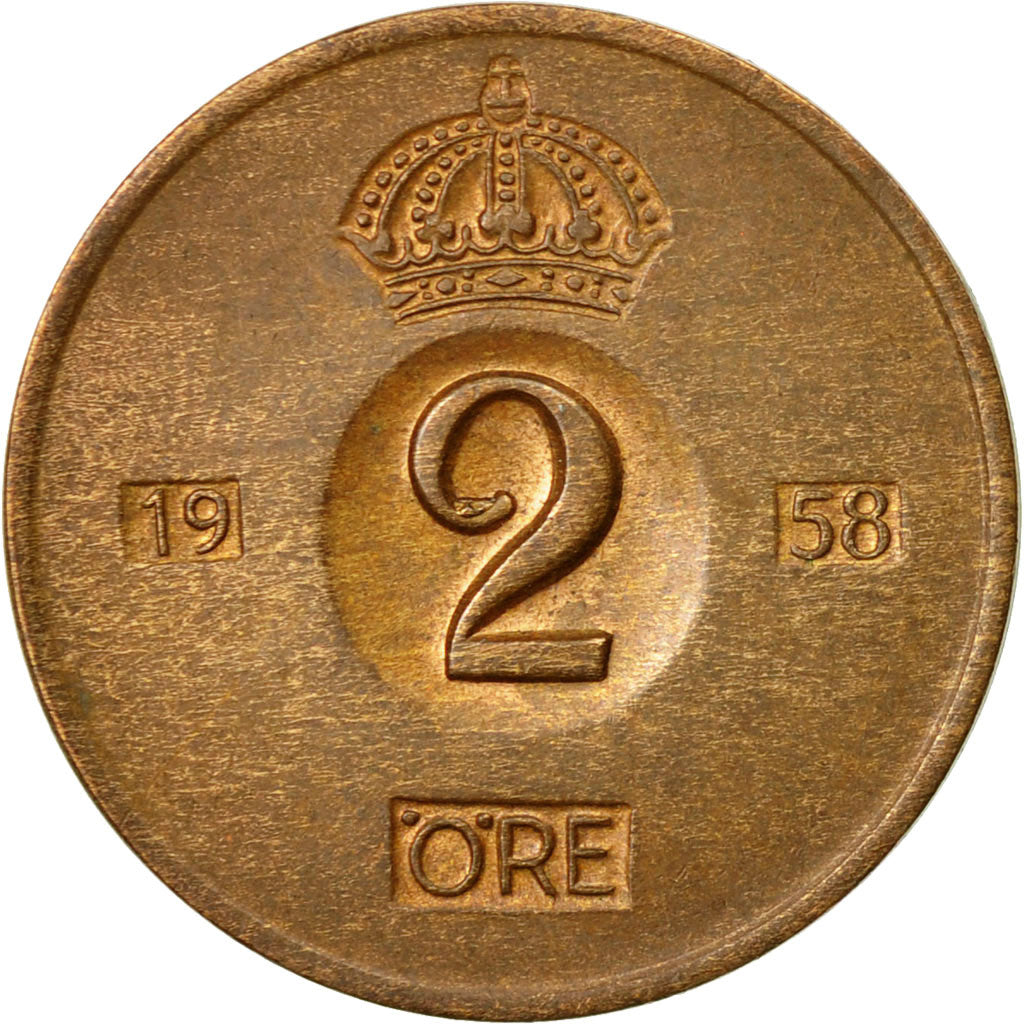 Coin, Sweden, Gustaf VI, 2 Öre, 1958, EF(40-45), Bronze, KM:821
