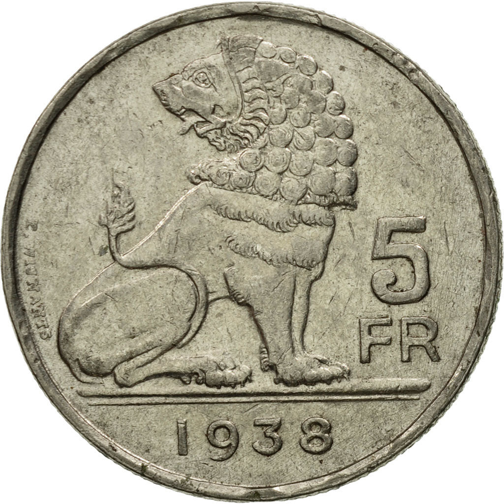 Coin, Belgium, 5 Francs, 5 Frank, 1938, EF(40-45), Nickel, KM:116.1
