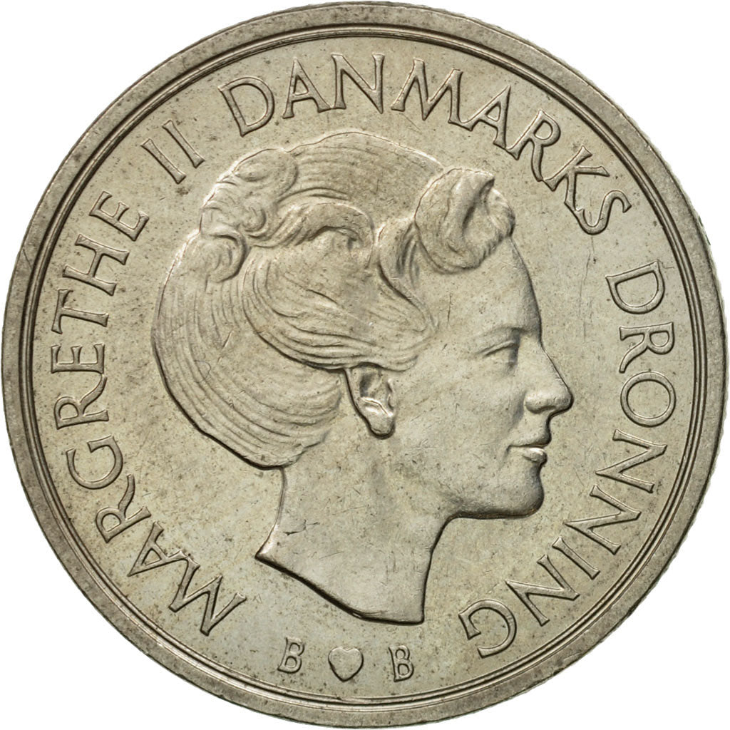Coin, Denmark, Margrethe II, Krone, 1981, Copenhagen, AU(55-58), Copper-nickel