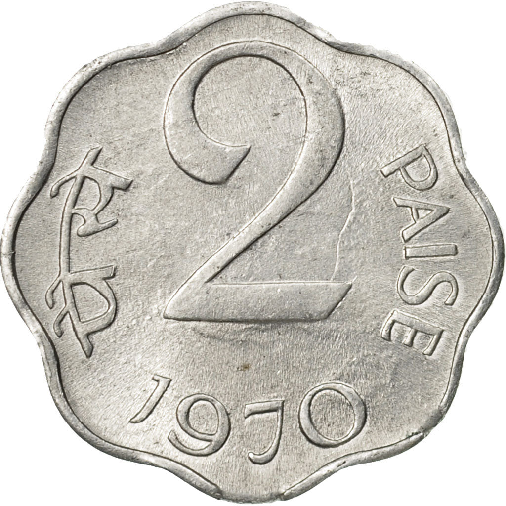 Coin, INDIA-REPUBLIC, 2 Paise, 1970, EF(40-45), Aluminum, KM:13.5