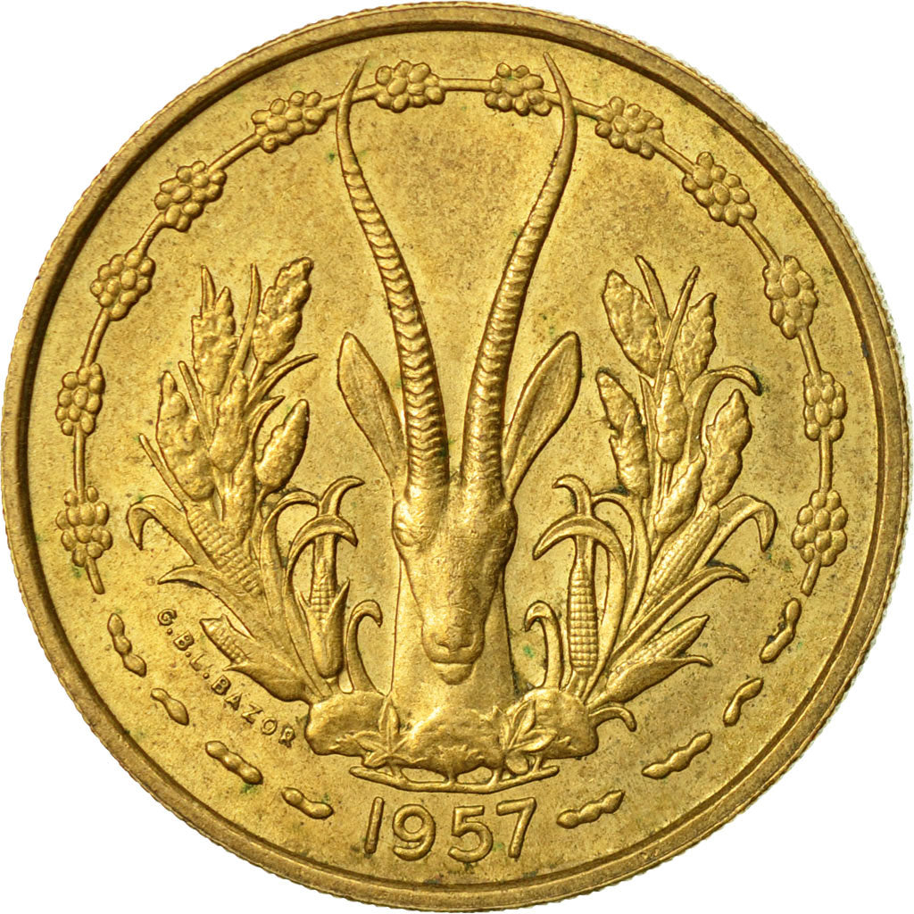 Coin, French West Africa, 25 Francs, 1957, Paris, AU(55-58), Aluminum-Bronze