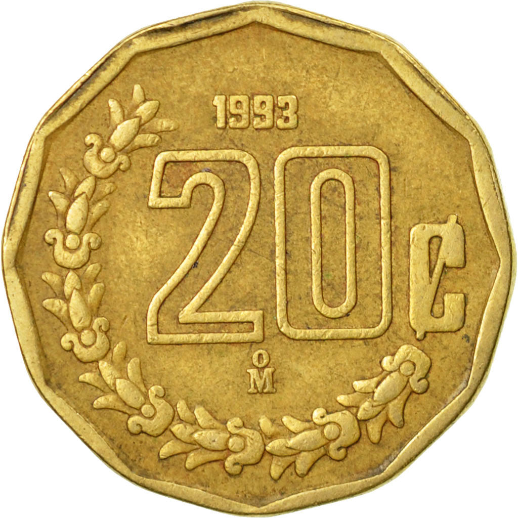 Moneta, Messico, 20 Centavos, 1993, Mexico City, BB, Alluminio-bronzo, KM:548