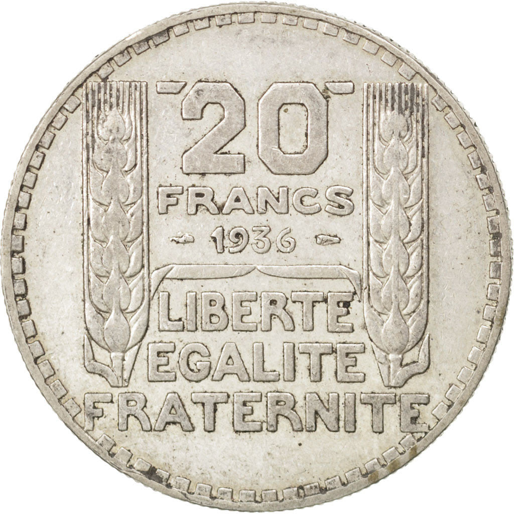 Moneda, Francia, Turin, 20 Francs, 1936, MBC, Plata, KM:879, Gadoury:852