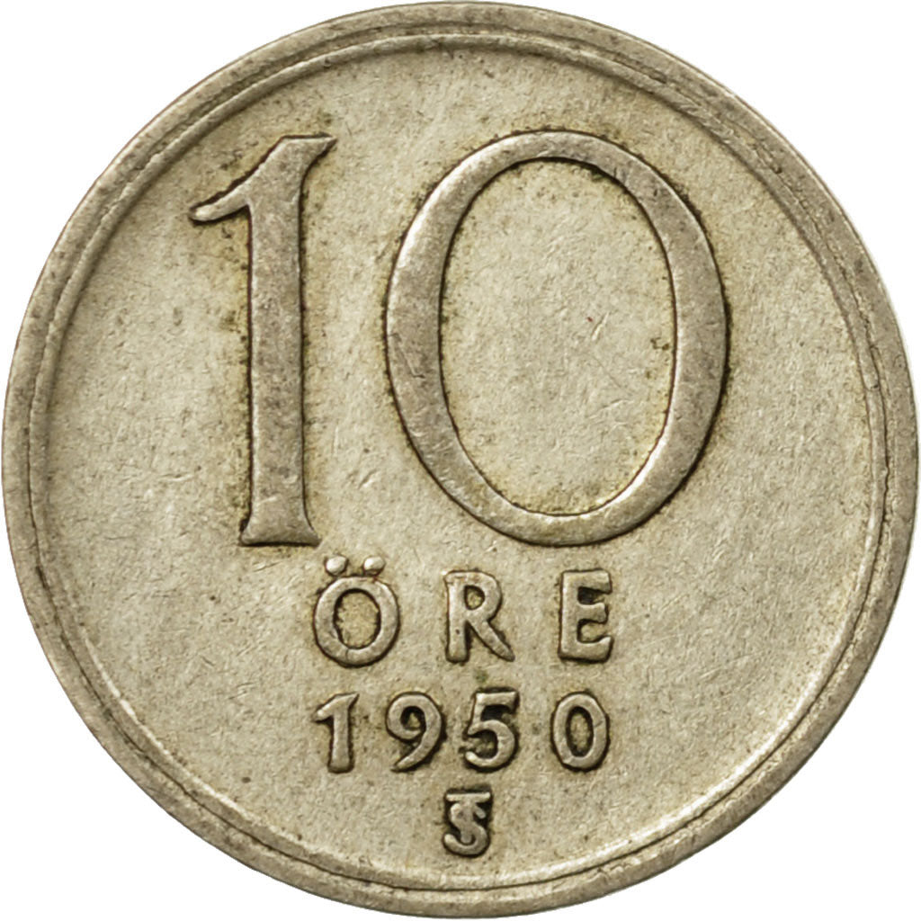 Coin, Sweden, Gustaf V, 10 Öre, 1950, EF(40-45), Silver, KM:813