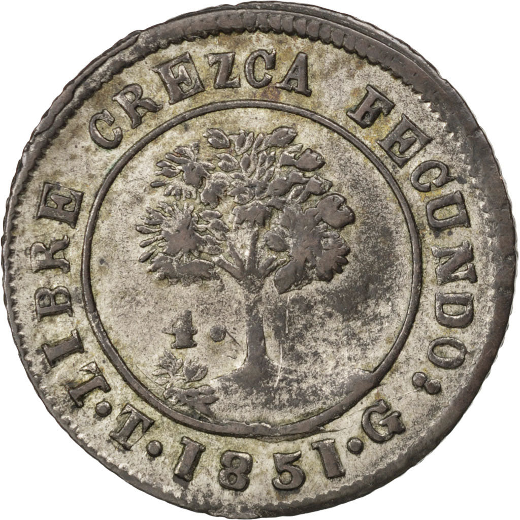 HONDURAS, 4 Reales, 1851, Tegucigalpa, KM #20a, AU(55-58), Silver, 7.10