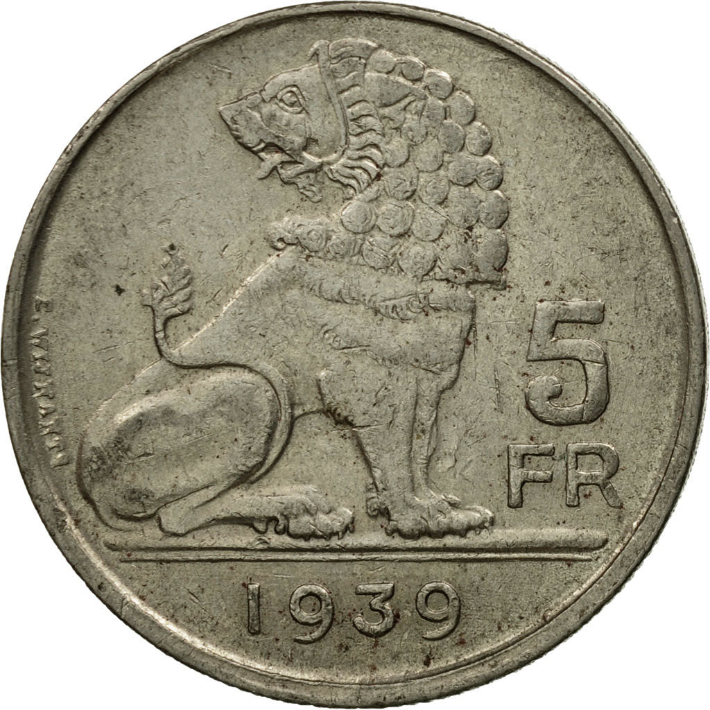 Coin, Belgium, 5 Francs, 5 Frank, 1939, EF(40-45), Nickel, KM:117.2