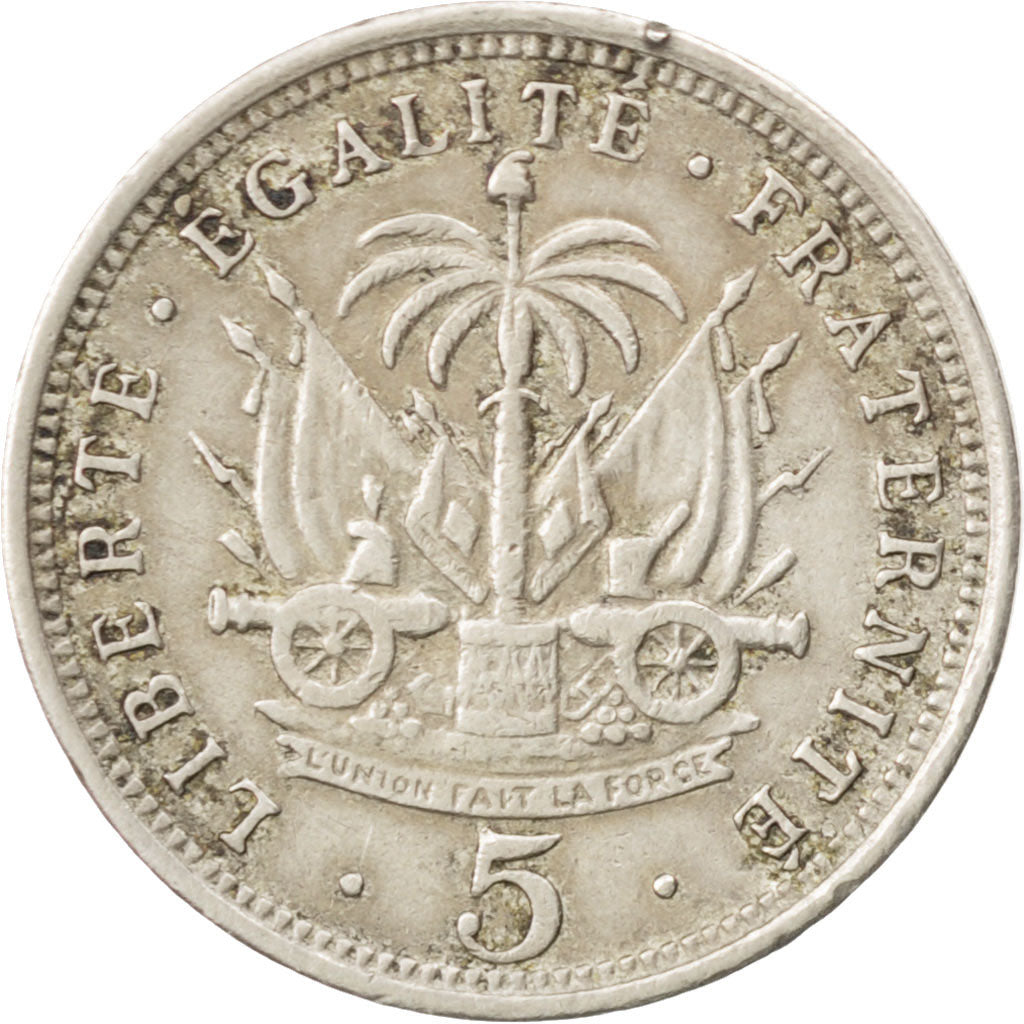 HAITI, 5 Centimes, 1905, KM #53, EF(40-45), Copper-Nickel, 2.70