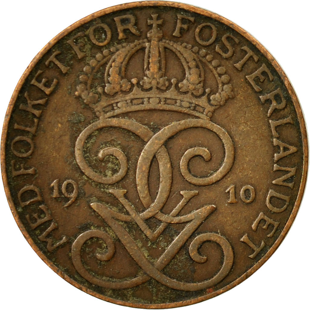 Coin, Sweden, Gustaf V, 2 Öre, 1910, VF(30-35), Bronze, KM:778