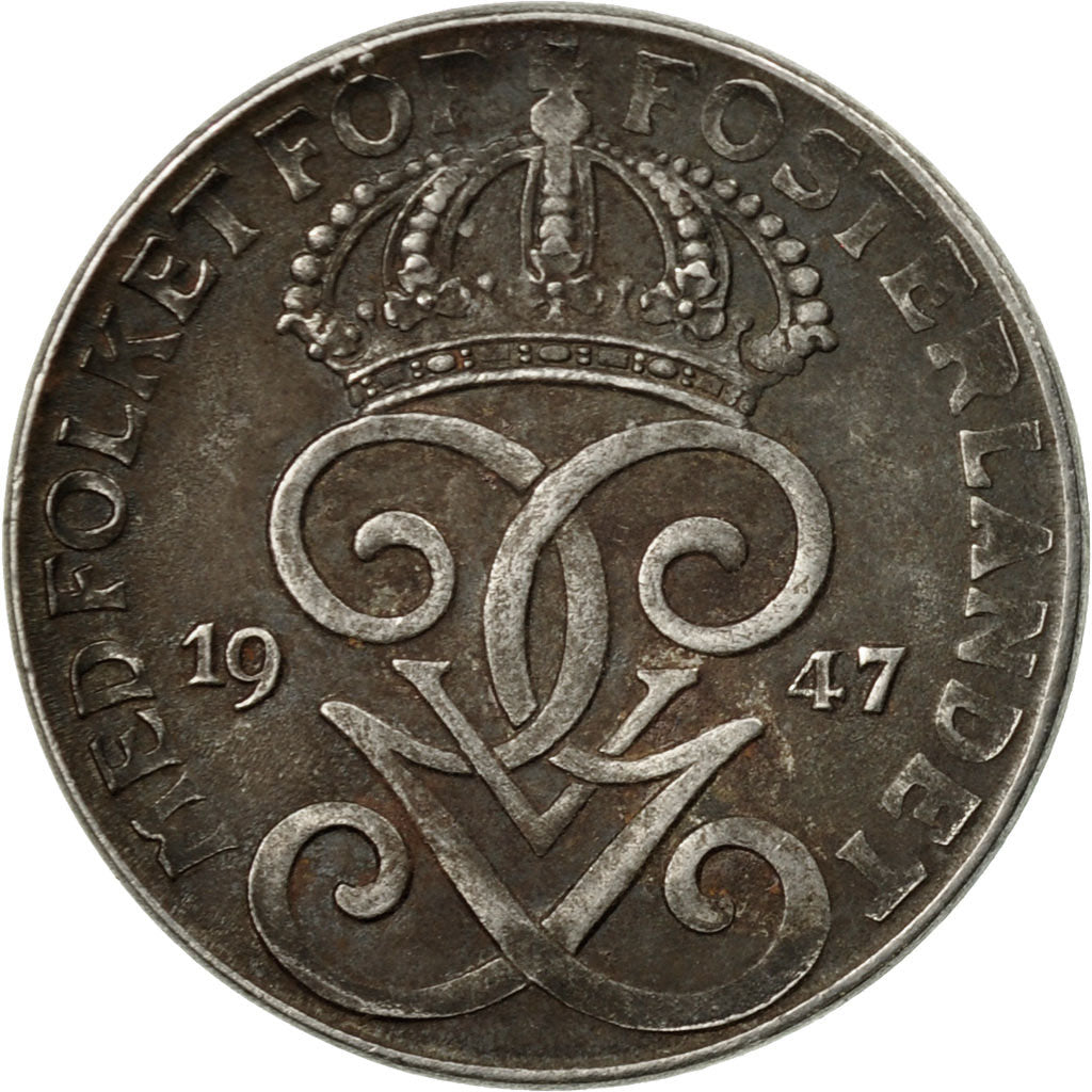 Coin, Sweden, Gustaf V, 2 Öre, 1947, VF(30-35), Iron, KM:811